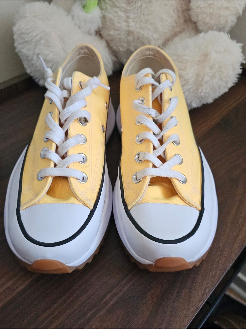 Women’s Yellow Low-Top Canvas Platform Sneakers - Picture 3 of 4